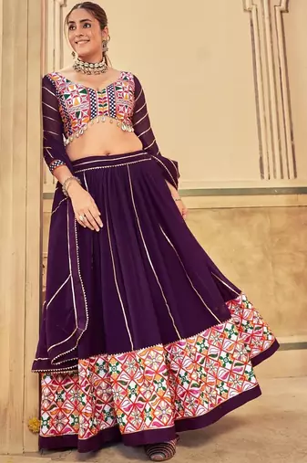 Embroidered Thread Work Semi-Stitched Lehenga & Blouse With Dupatta
