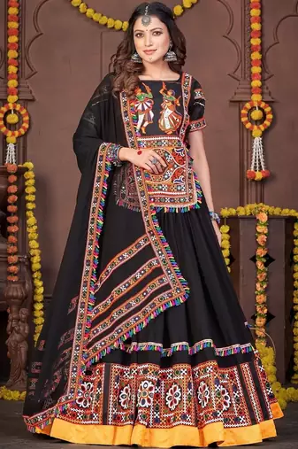 Embroidered Thread Work Semi-Stitched Lehenga & Blouse With Dupatta