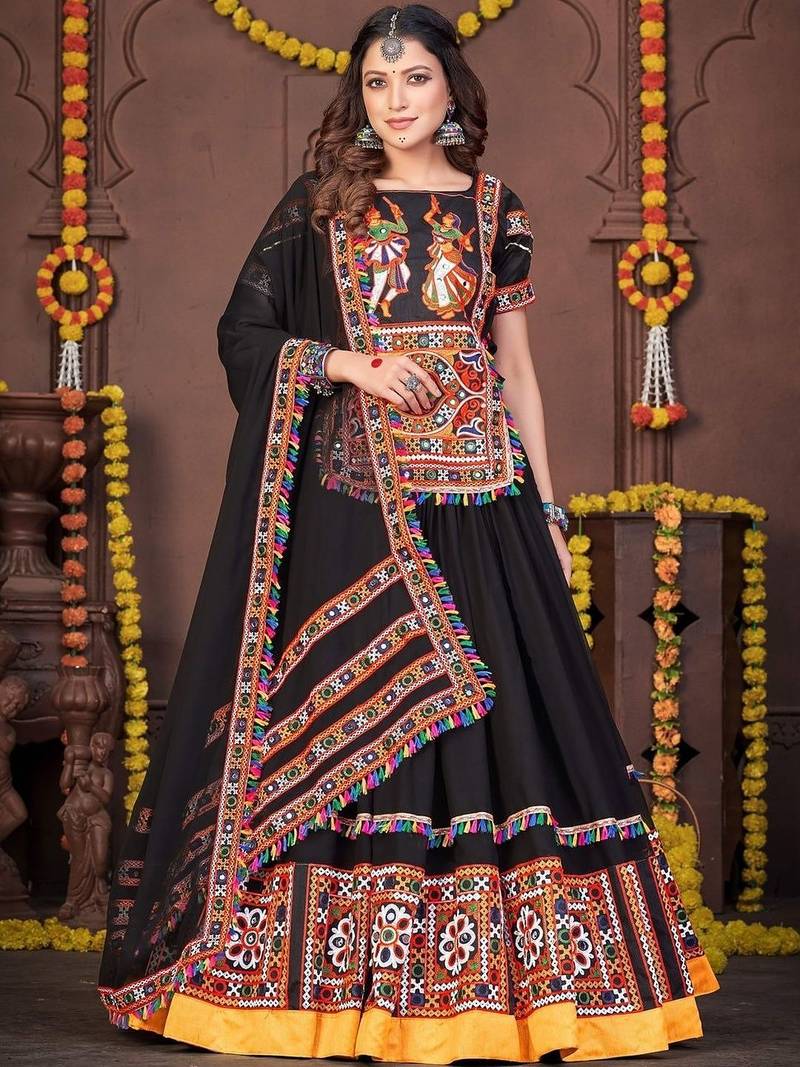 Embroidered Thread Work Semi-Stitched Lehenga & Blouse With Dupatta
