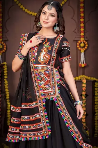 Embroidered Thread Work Semi-Stitched Lehenga & Blouse With Dupatta