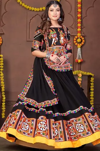 Embroidered Thread Work Semi-Stitched Lehenga & Blouse With Dupatta