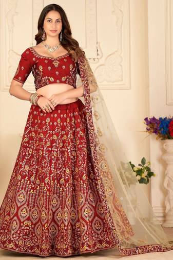 Embroidered Thread Work Semi-Stitched Lehenga & Blouse With Dupatta