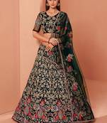 Green Elegant Zari & Sequin Embroidered Net Bridal Lehenga for Wedding & Festive Wear