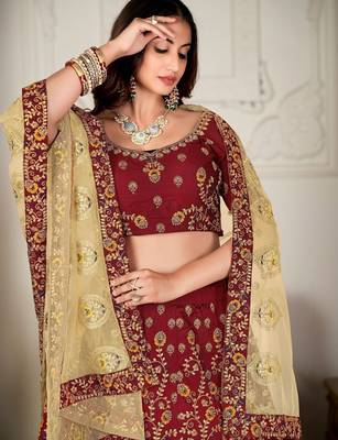 Embroidered Thread Work Semi-Stitched Lehenga & Blouse With Dupatta 2