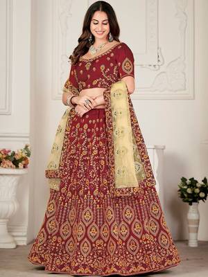 Embroidered Thread Work Semi-Stitched Lehenga & Blouse With Dupatta 3