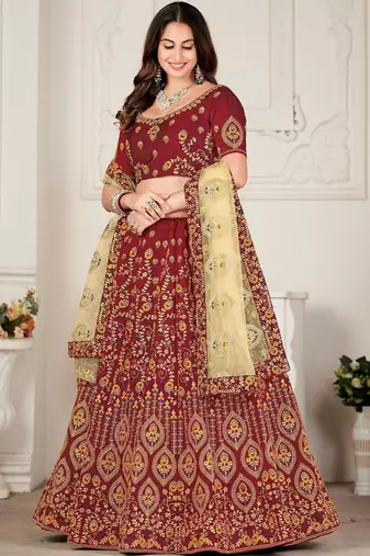 Embroidered Thread Work Semi-Stitched Lehenga & Blouse With Dupatta