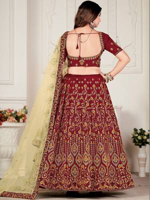 Embroidered Thread Work Semi-Stitched Lehenga & Blouse With Dupatta 4