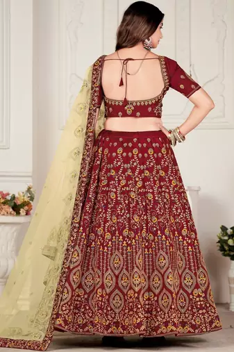 Embroidered Thread Work Semi-Stitched Lehenga & Blouse With Dupatta