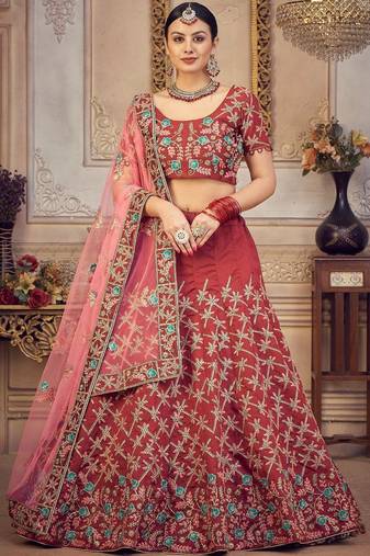 Embroidered Sequinned Semi-Stitched Lehenga & Blouse With Dupatta