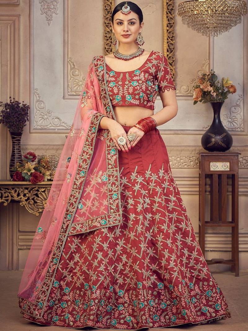 Embroidered Sequinned Semi-Stitched Lehenga & Blouse With Dupatta
