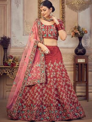 Embroidered Sequinned Semi-Stitched Lehenga & Blouse With Dupatta 2