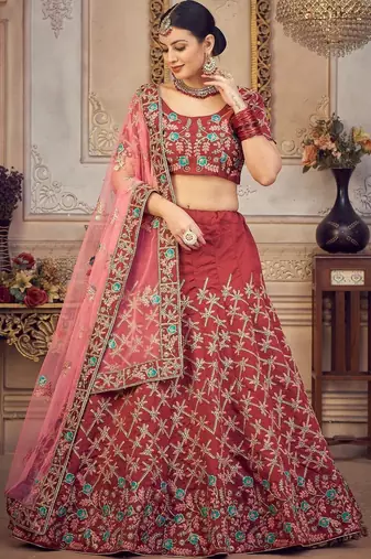 Embroidered Sequinned Semi-Stitched Lehenga & Blouse With Dupatta