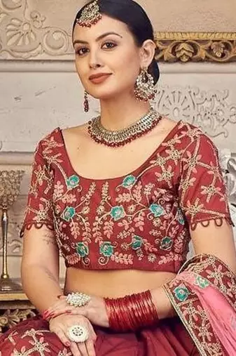 Embroidered Sequinned Semi-Stitched Lehenga & Blouse With Dupatta