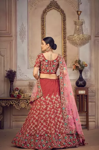 Embroidered Sequinned Semi-Stitched Lehenga & Blouse With Dupatta