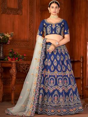 Embroidered Thread Work Semi-Stitched Lehenga & Blouse With Dupatta 1