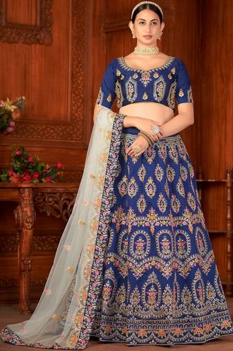 Embroidered Thread Work Semi-Stitched Lehenga & Blouse With Dupatta