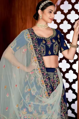 Embroidered Thread Work Semi-Stitched Lehenga & Blouse With Dupatta