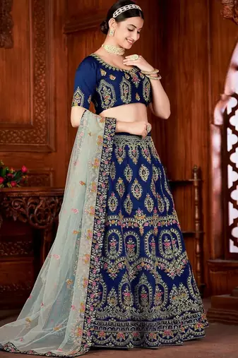 Embroidered Thread Work Semi-Stitched Lehenga & Blouse With Dupatta