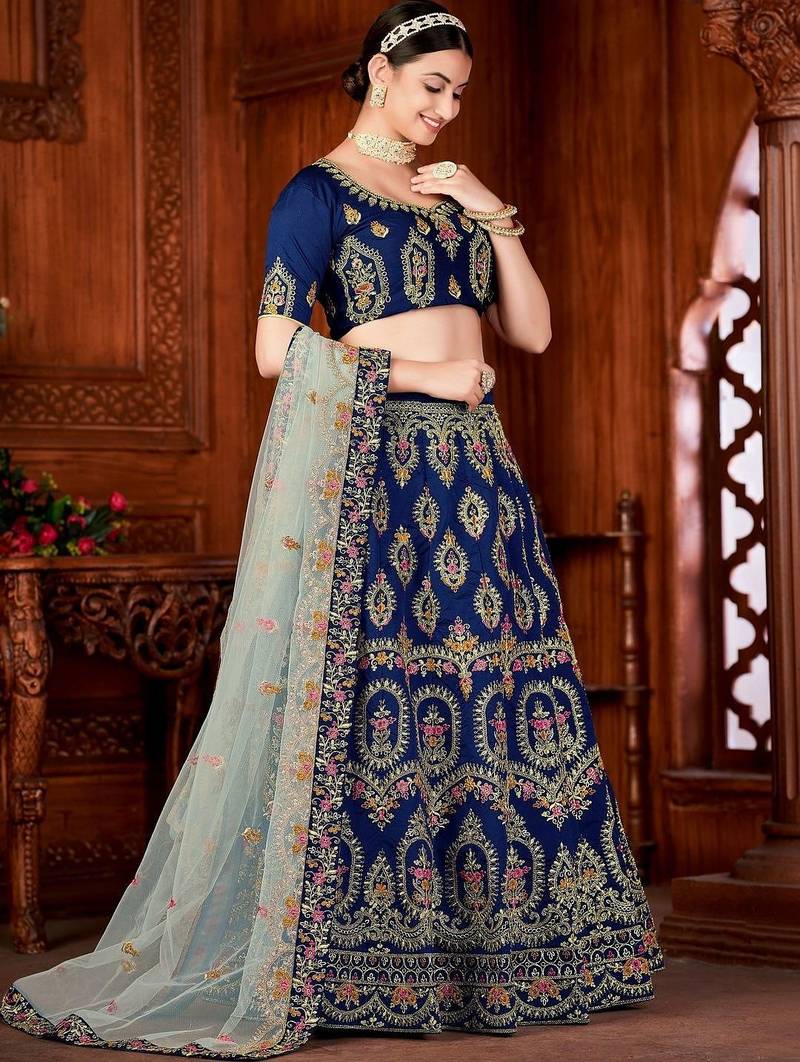Embroidered Thread Work Semi-Stitched Lehenga & Blouse With Dupatta