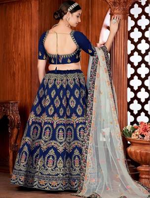 Embroidered Thread Work Semi-Stitched Lehenga & Blouse With Dupatta 4