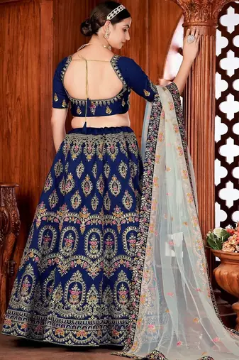 Embroidered Thread Work Semi-Stitched Lehenga & Blouse With Dupatta