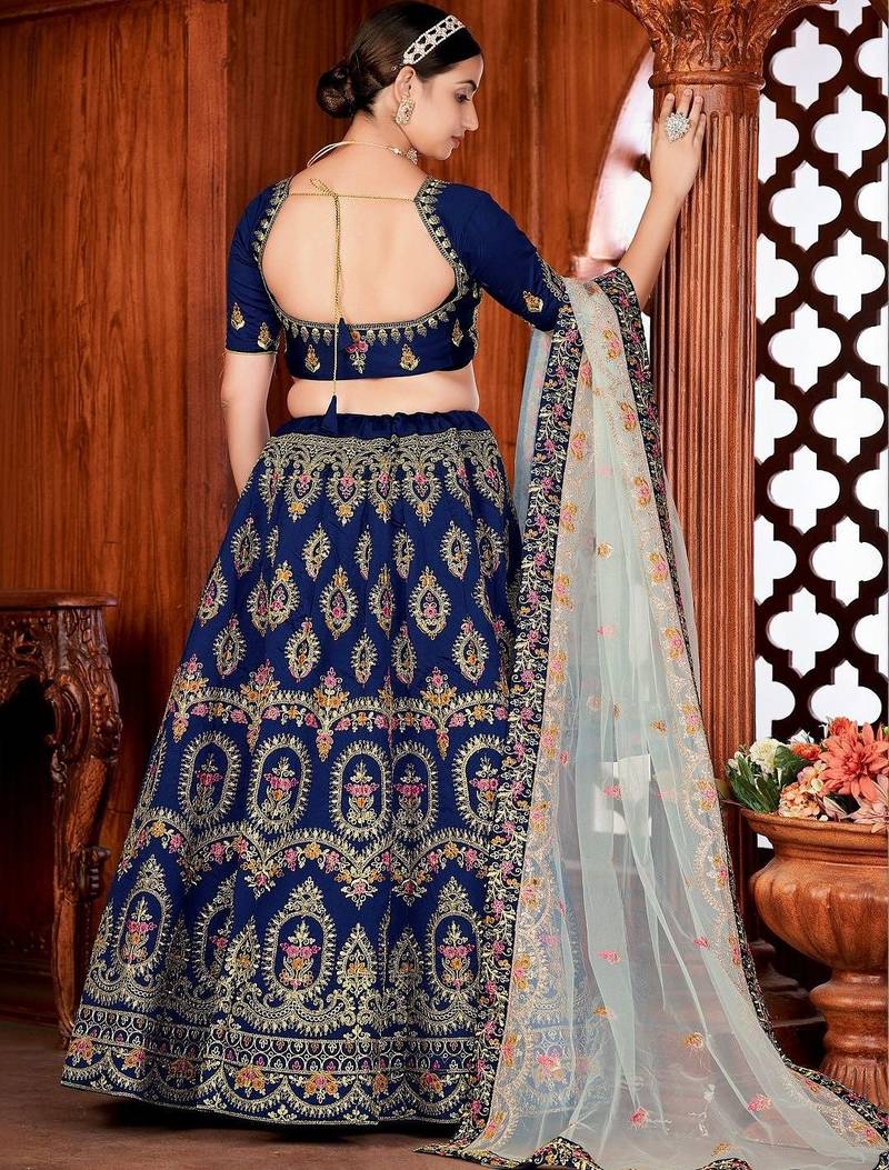 Embroidered Thread Work Semi-Stitched Lehenga & Blouse With Dupatta