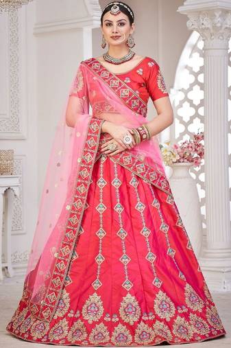 Embroidered Semi-Stitched Lehenga & Blouse With Dupatta