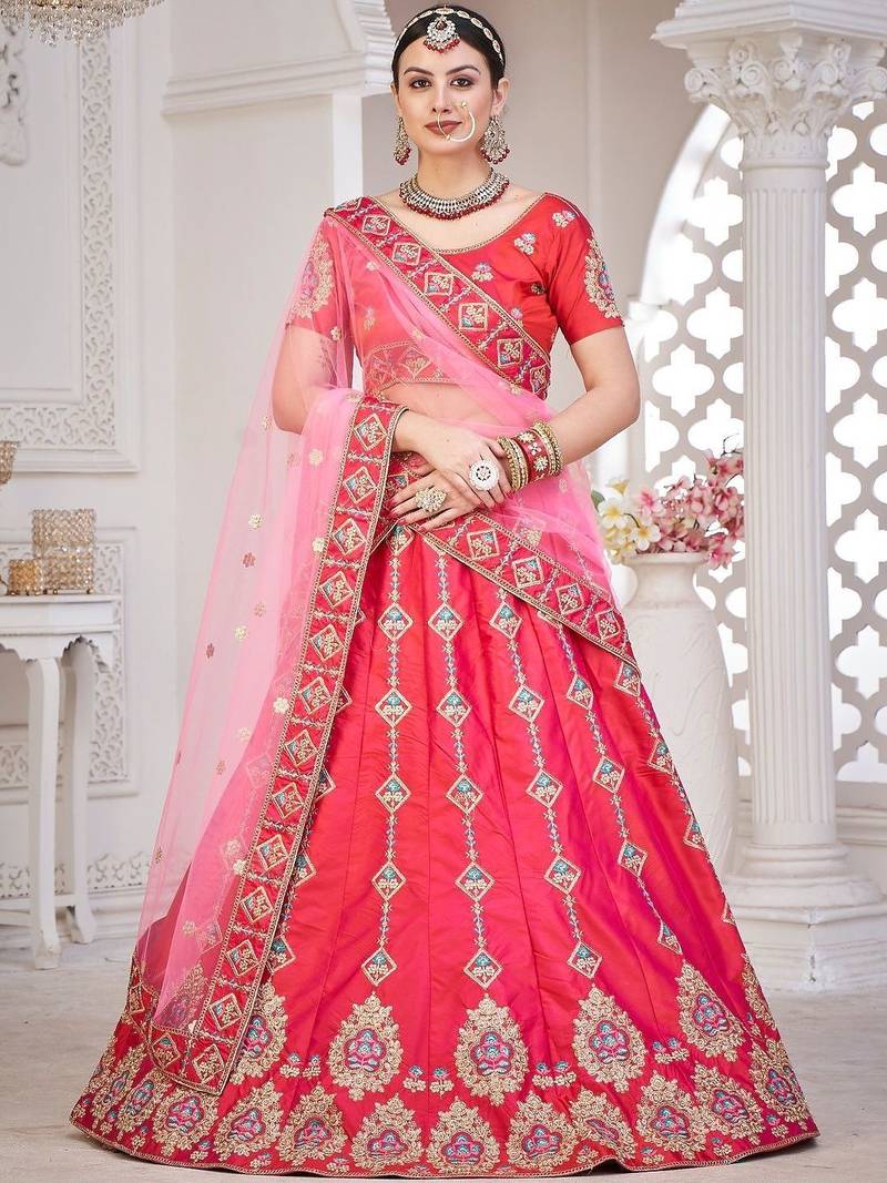 Embroidered Semi-Stitched Lehenga & Blouse With Dupatta