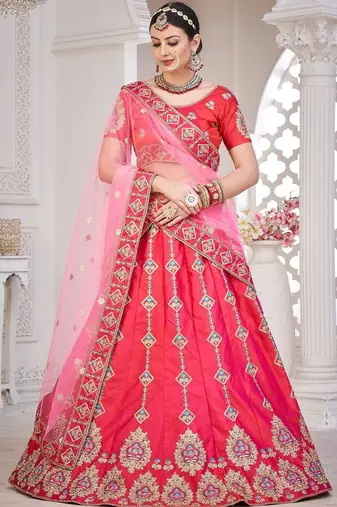 Embroidered Semi-Stitched Lehenga & Blouse With Dupatta