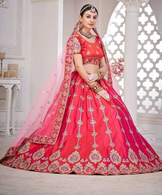Embroidered Semi-Stitched Lehenga & Blouse With Dupatta 3