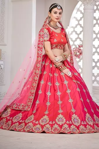Embroidered Semi-Stitched Lehenga & Blouse With Dupatta