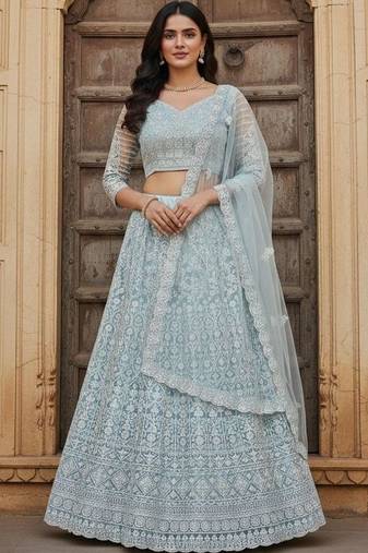 Embroidered Thread Work Semi-Stitched Lehenga & Blouse With Dupatta