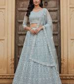 Embroidered Thread Work Semi-Stitched Lehenga & Blouse With Dupatta