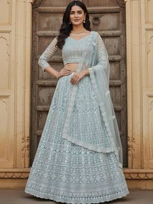 Embroidered Thread Work Semi-Stitched Lehenga & Blouse With Dupatta 2