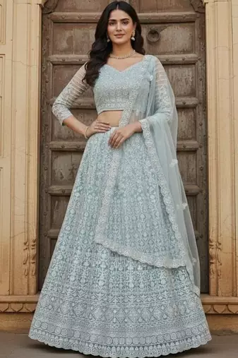 Embroidered Thread Work Semi-Stitched Lehenga & Blouse With Dupatta