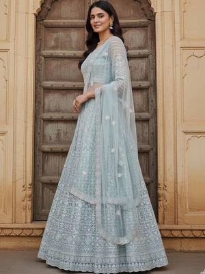 Embroidered Thread Work Semi-Stitched Lehenga & Blouse With Dupatta 3
