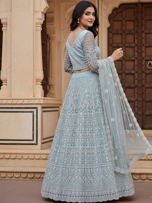Embroidered Thread Work Semi-Stitched Lehenga & Blouse With Dupatta 4