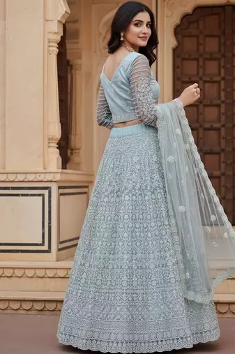 Embroidered Thread Work Semi-Stitched Lehenga & Blouse With Dupatta