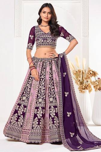 Embroidered Thread Work Semi-Stitched Lehenga & Unstitched Blouse With Dupatta