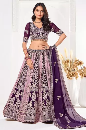 Embroidered Thread Work Semi-Stitched Lehenga & Unstitched Blouse With Dupatta