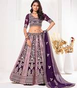 Embroidered Thread Work Semi-Stitched Lehenga & Unstitched Blouse With Dupatta