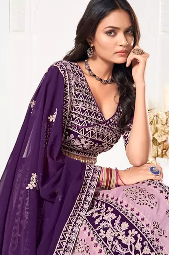 Embroidered Thread Work Semi-Stitched Lehenga & Unstitched Blouse With Dupatta