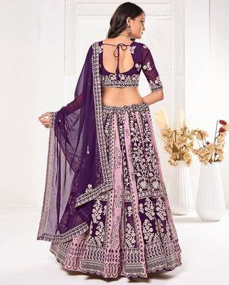 Embroidered Thread Work Semi-Stitched Lehenga & Unstitched Blouse With Dupatta 4