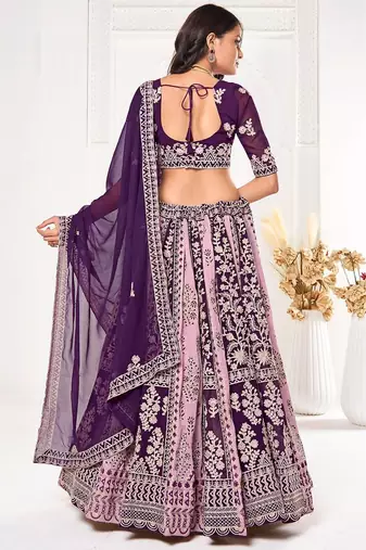 Embroidered Thread Work Semi-Stitched Lehenga & Unstitched Blouse With Dupatta