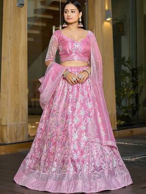 Embroidered Sequinned Semi-Stitched Lehenga & Blouse With Dupatta 1