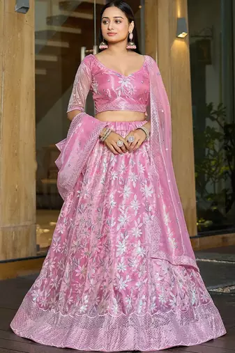 Embroidered Sequinned Semi-Stitched Lehenga & Blouse With Dupatta
