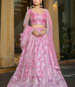 Embroidered Sequinned Semi-Stitched Lehenga & Blouse With Dupatta