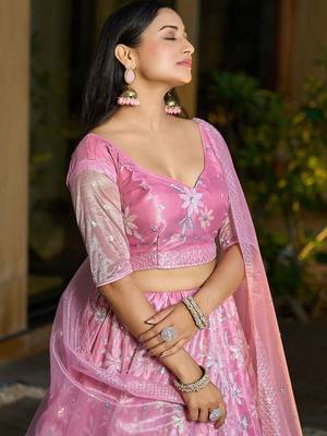 Embroidered Sequinned Semi-Stitched Lehenga & Blouse With Dupatta 2