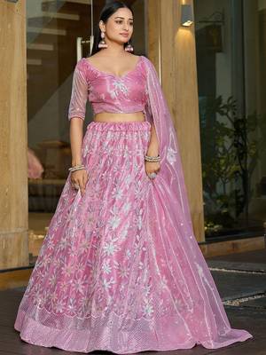 Embroidered Sequinned Semi-Stitched Lehenga & Blouse With Dupatta 3