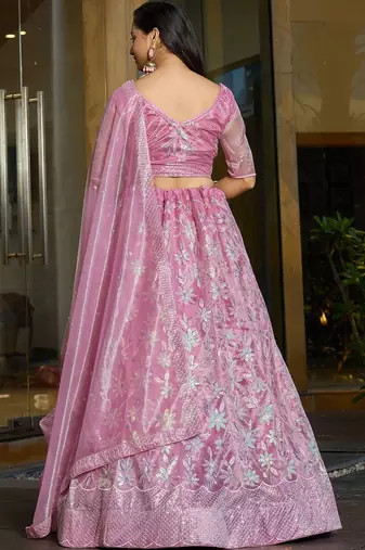 Embroidered Sequinned Semi-Stitched Lehenga & Blouse With Dupatta